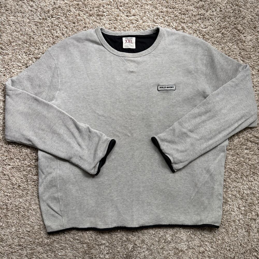 Vintage Polo Sport Ralph Lauren Thick Thermal Pullover Sweatshirt Grey Size XXL
